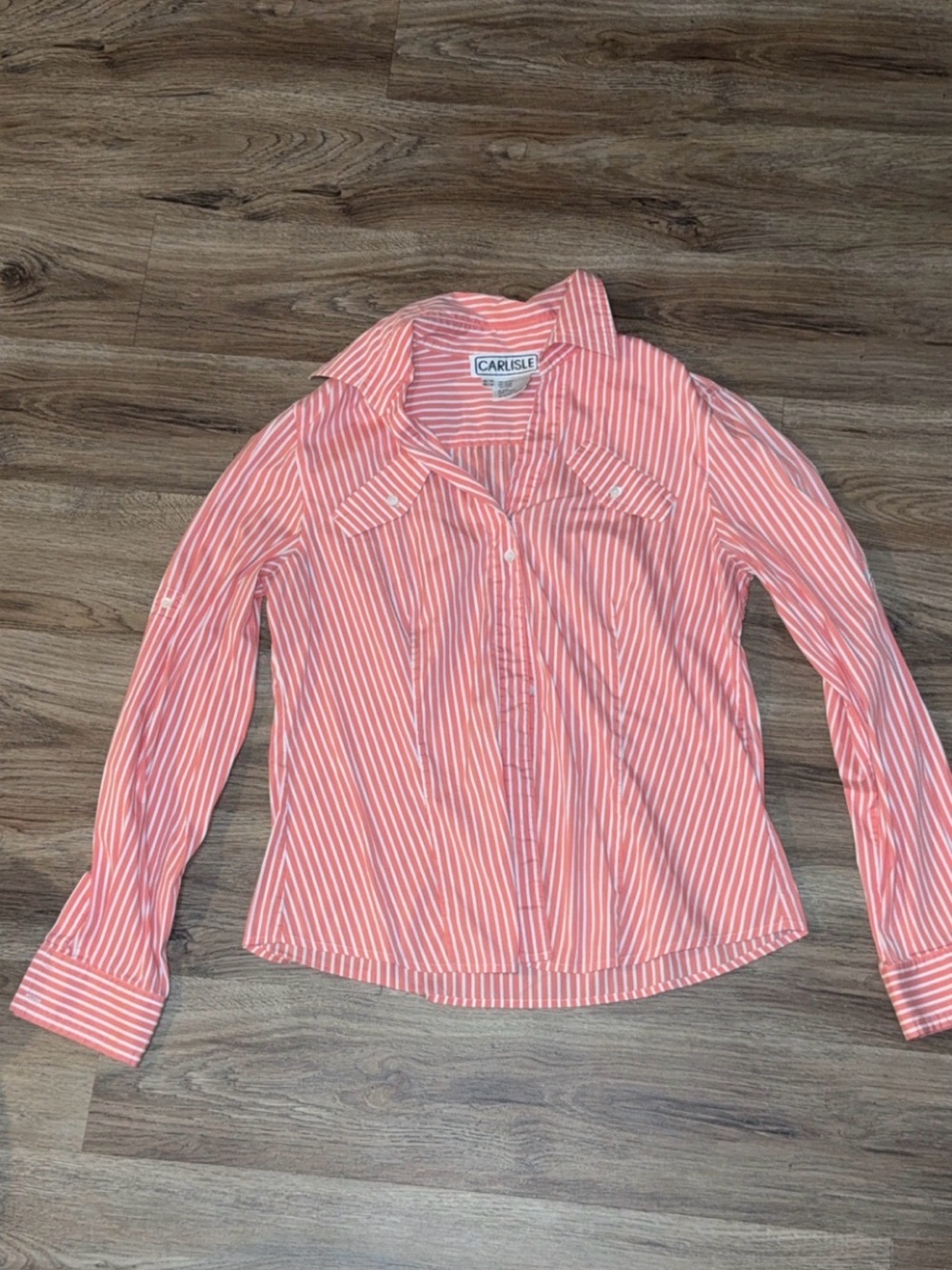 Carlisle Coral and White Striped Button-Front Shirt